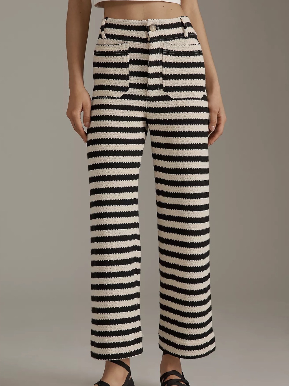 NWOT Anthropologie Maeve Colette Stripe Crochet Knit High-Rise Cropped Pants
